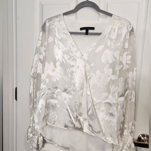 White House Black Market Off White Satin Floral Blouse